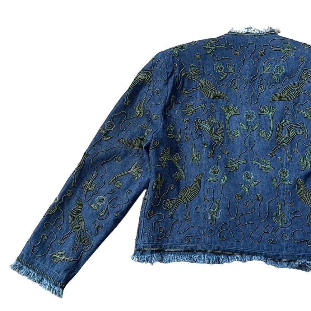 Double D Ranch Beaded Fringed Open Denim Jacket SMALL - Picture 6 of 16